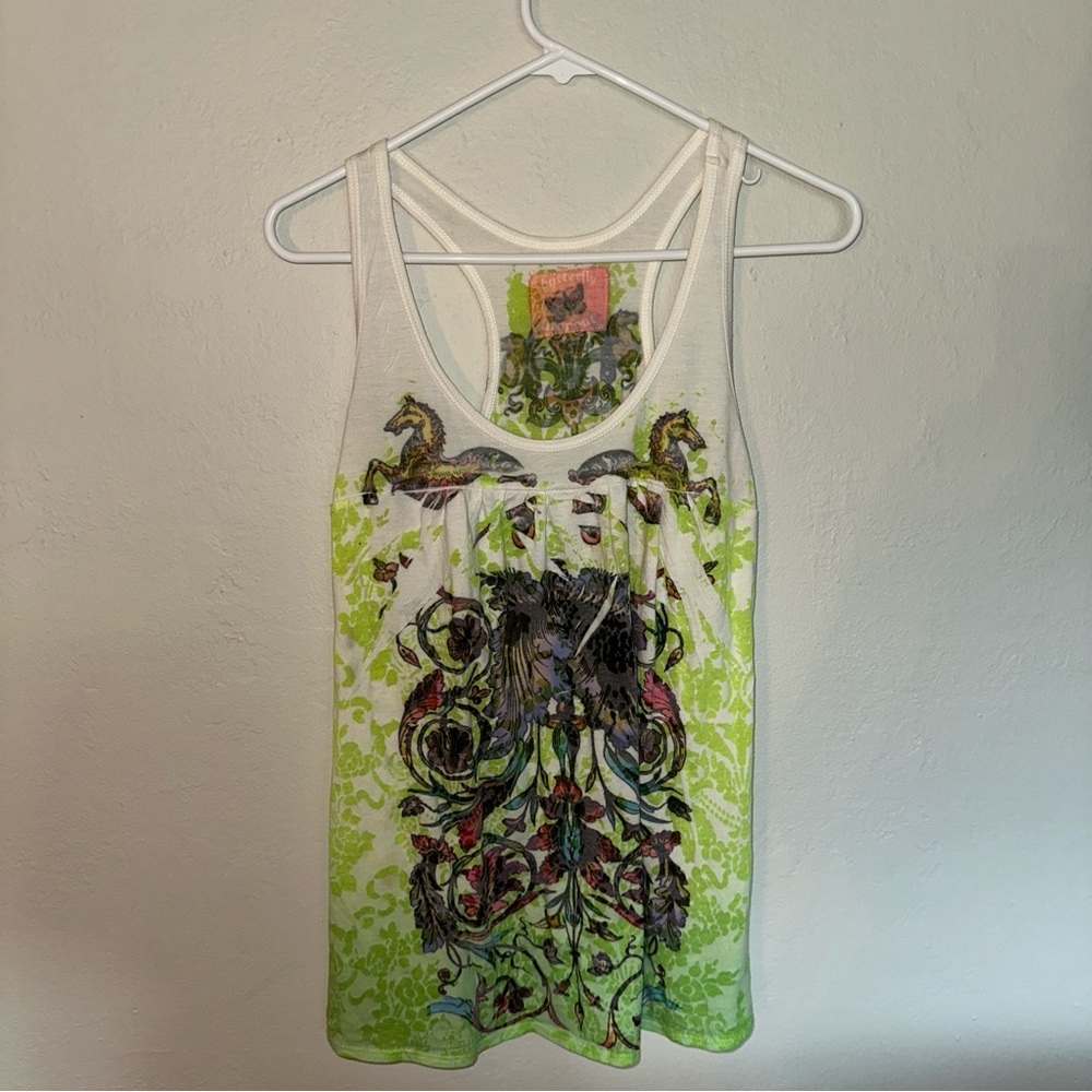 Butterfly Dropout Vibrant Graphic Tank Top in White and Green
